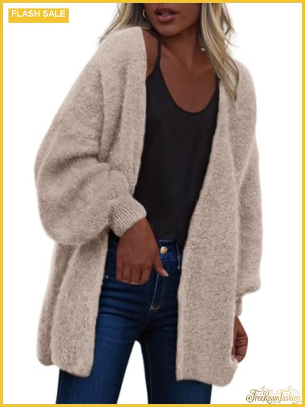 Women Open Front Slouchy Cozy Chunky Knit Cardigan Oversized Sweater